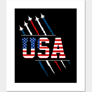 USA American Flag Fighter Jet Air Show 4th Of July Patriotic Posters and Art